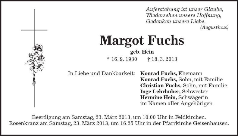 Traueranzeige Margot Fuchs