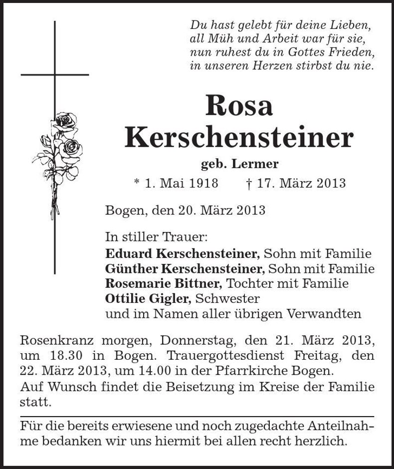 Traueranzeige Rosa Kerschensteiner