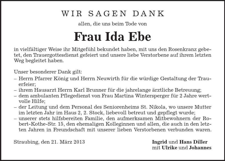 Traueranzeige Isa Ebe