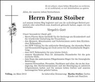 Traueranzeige Franz Stoiber