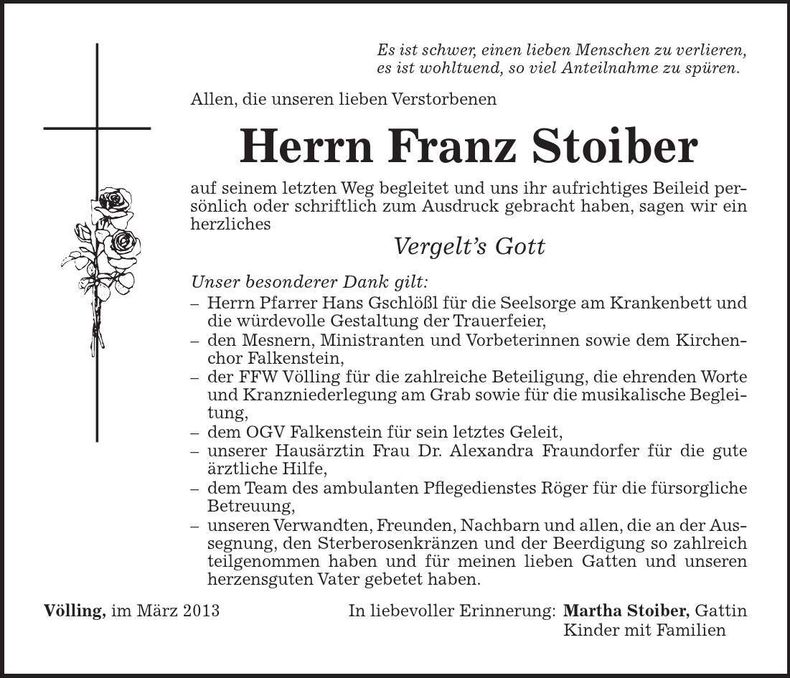 Traueranzeige Franz Stoiber