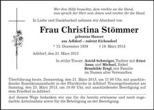 Traueranzeige Christina Stömmer