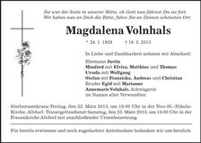 Traueranzeige Magdalena Volnhals