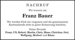 Traueranzeige Franz Bauer