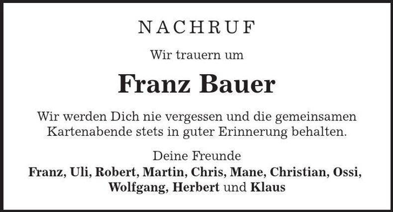 Traueranzeige Franz Bauer