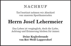 Traueranzeige Josef Lehermeier
