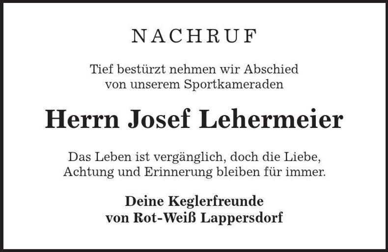 Traueranzeige Josef Lehermeier
