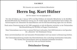 Traueranzeige Kurt Hüfner