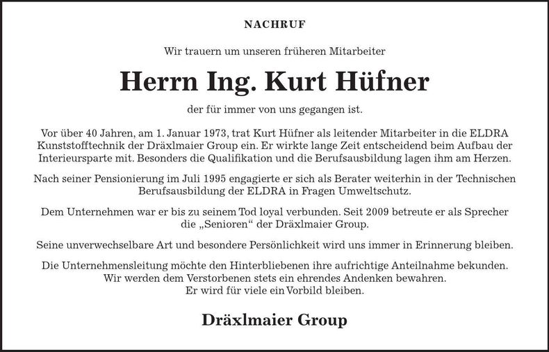 Traueranzeige Kurt Hüfner