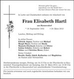 Traueranzeige Elisabeth Hartl