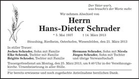 Traueranzeige Hans-Dieter Schrader