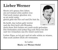 Traueranzeige Werner Stelzl