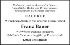 Traueranzeige Franz Bauer