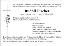 Traueranzeige Rudolf Fischer