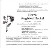 Traueranzeige Siegfried Heckel