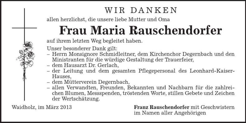 Traueranzeige Maria Rauschendorfer