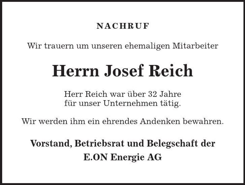Traueranzeige Josef Reich
