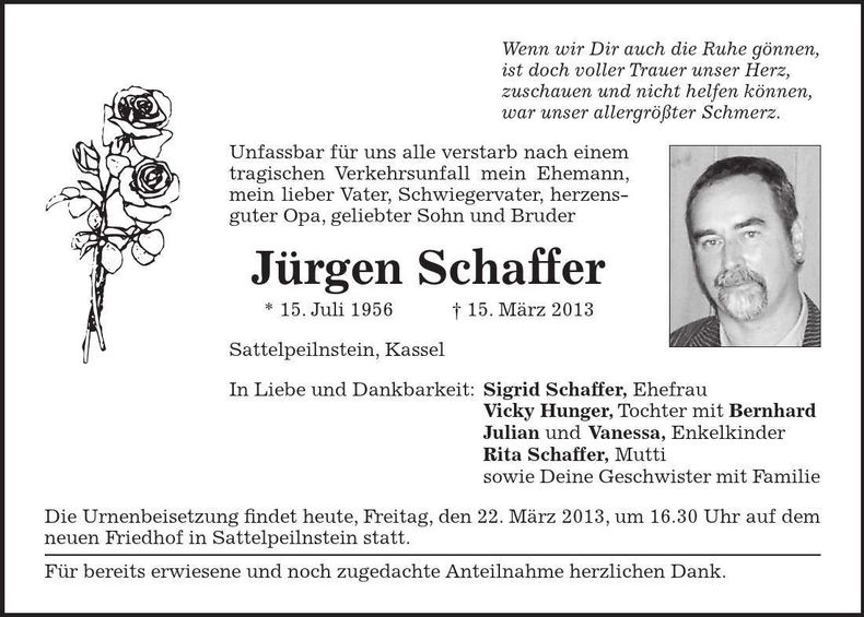 Traueranzeige Jürgen Schaffer