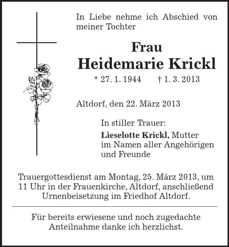 Traueranzeige Heidemarie Krickl