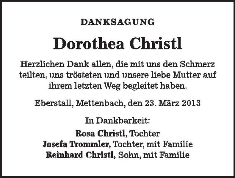 Traueranzeige Dorothea Christl