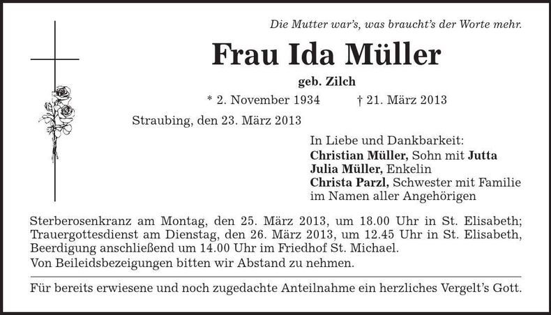 Traueranzeige Ida Müller
