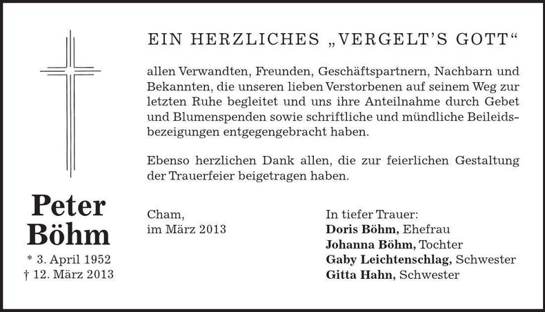 Traueranzeige Peter Böhm