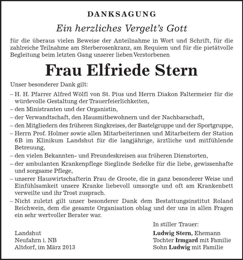 Traueranzeige Elfriede Stern
