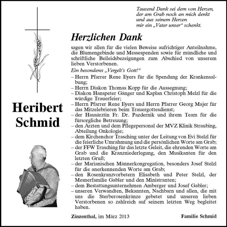 Traueranzeige Heribert Schmid