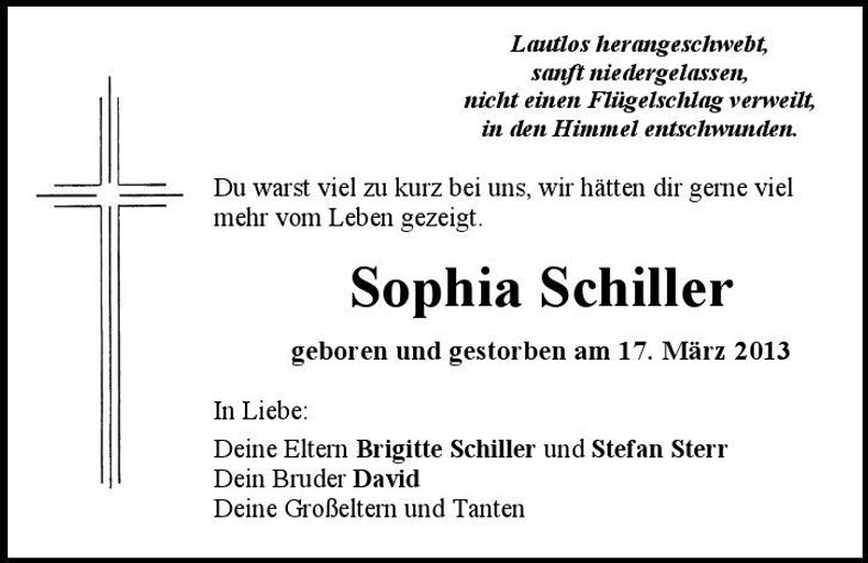 Traueranzeige Sophia Schiller