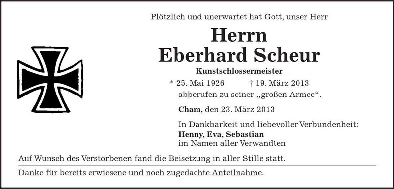 Traueranzeige Eberhard Scheur
