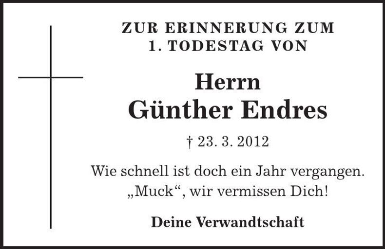 Traueranzeige Günther Endres