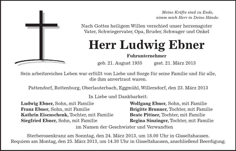 Traueranzeige Ludwig Ebner
