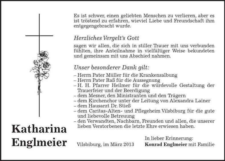 Traueranzeige Katharina Englmeier