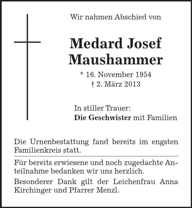 Traueranzeige Medard Josef Maushammer