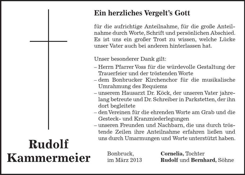 Traueranzeige Rudolf Kammermeier