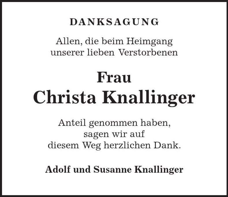Traueranzeige Christa Knallinger