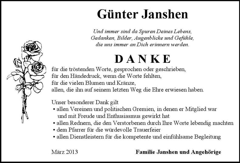 Traueranzeige Günter Janshen