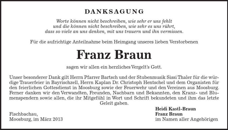 Traueranzeige Franz Braun
