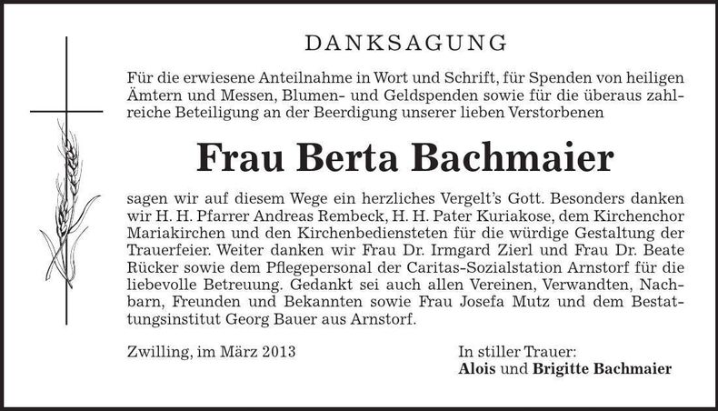 Traueranzeige Berta Bachmaier