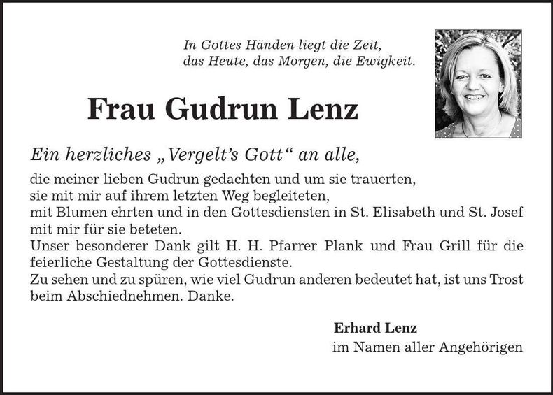 Traueranzeige Gudrun Lenz