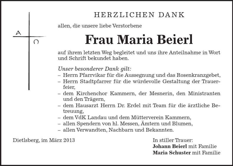 Traueranzeige Maria Beierl