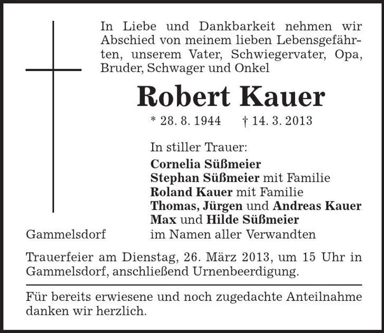 Traueranzeige Robert Kauer