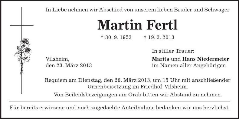 Traueranzeige Martin Fertl