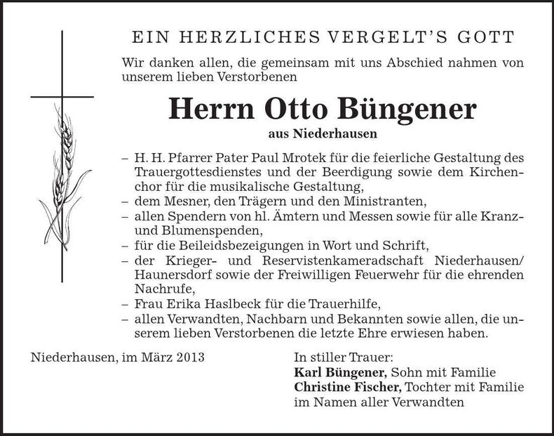 Traueranzeige Otto Büngener