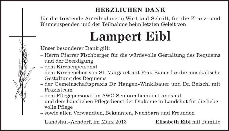 Traueranzeige Lampert Eibl