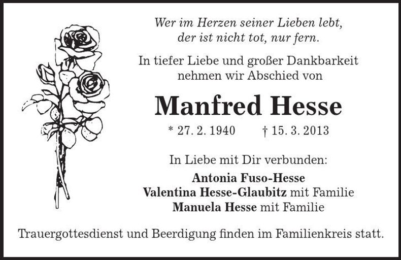 Traueranzeige Manfred Hesse