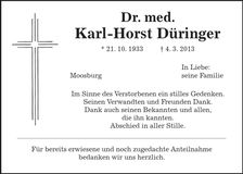 Traueranzeige Dr. med. Karl-Heinz Düringer