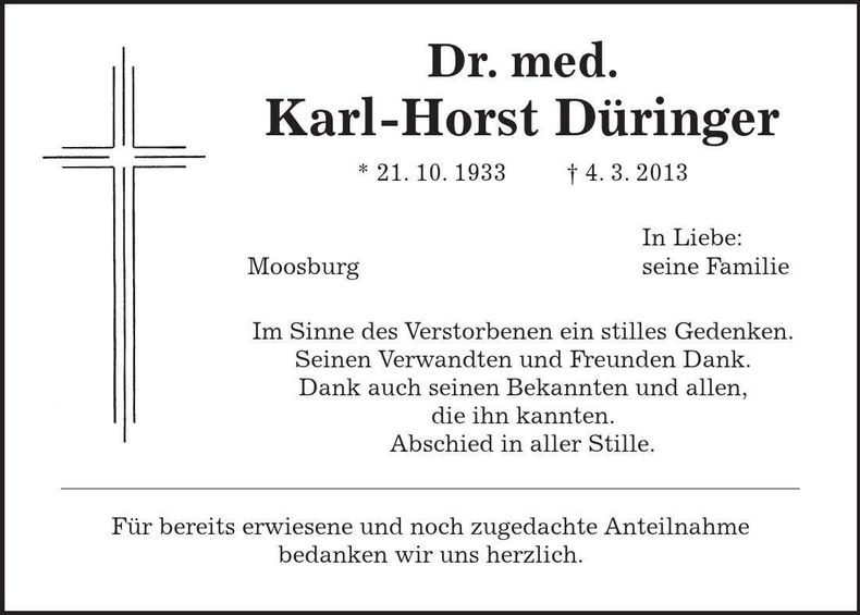 Traueranzeige Dr. med. Karl-Heinz Düringer