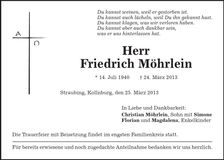 Traueranzeige Friedrich Möhrlein
