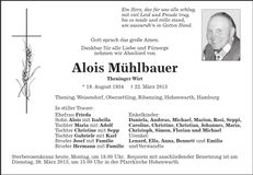 Traueranzeige Alois Mühlbauer